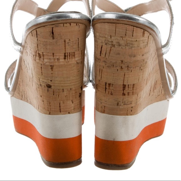 Prada Metallic Platform Wedge Sandals - Picture 1 of 7